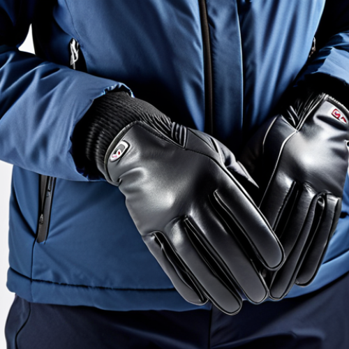 A high-resolution, professional product photograph of a single advanced ski glove, showcasing its innovative materials and construction. The glove features a sleek design with distinct textures for insulation and waterproofing (e.g., Gore-Tex or PrimaLoft like details), a reinforced palm area, and subtle integrated touchscreen-compatible fingertips. The background is a clean, neutral studio setting with soft, technical lighting, emphasizing the glove's quality and sophisticated technology. fully clothed, appropriate attire, professional, safe for work, appropriate content, perfect anatomy, correct proportions, well-formed hands, proper finger count, high quality.