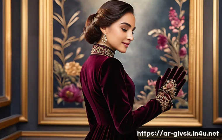 커스텀 장갑 제작 트렌드 - A sophisticated young Arab woman, dressed in a fashionable, modest long-sleeved dress, elegantly sho...
