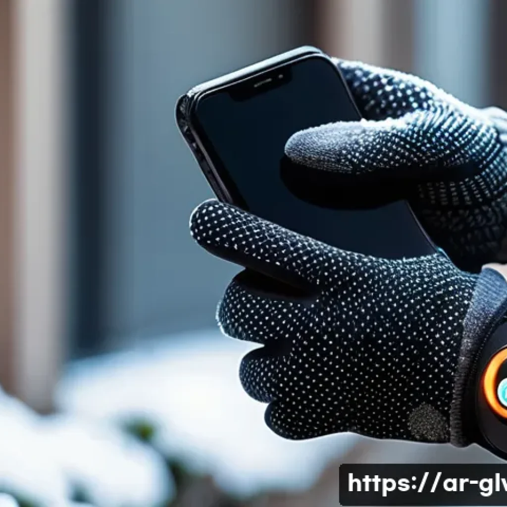 내장 발열 패드 장갑 리뷰 - A close-up scene showing a pair of high-tech heated gloves worn by an adult in a cold outdoor Arabia...