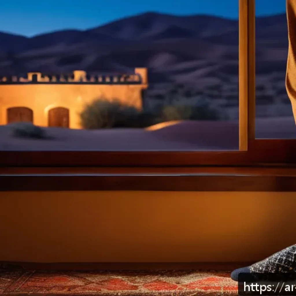 편안한 숙면을 위한 수면 양말 - A cozy bedroom scene at night in a traditional Middle Eastern home, featuring an adult wearing soft,...
