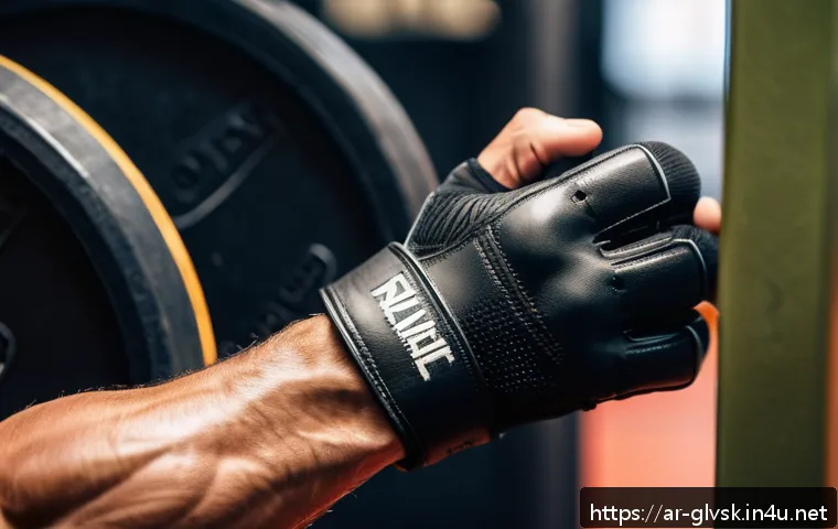 크로스핏 장갑 구매 가이드 - A close-up scene of a male athlete’s hands wearing high-quality natural leather CrossFit gloves with...