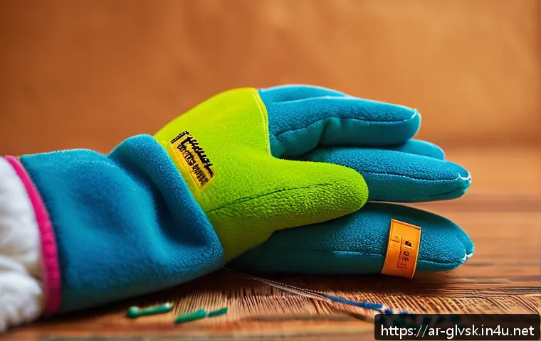 아이들용 장갑 사이즈 선택 팁 - A close-up image of a child’s hand wearing well-fitted, colorful winter gloves made of soft fleece w...